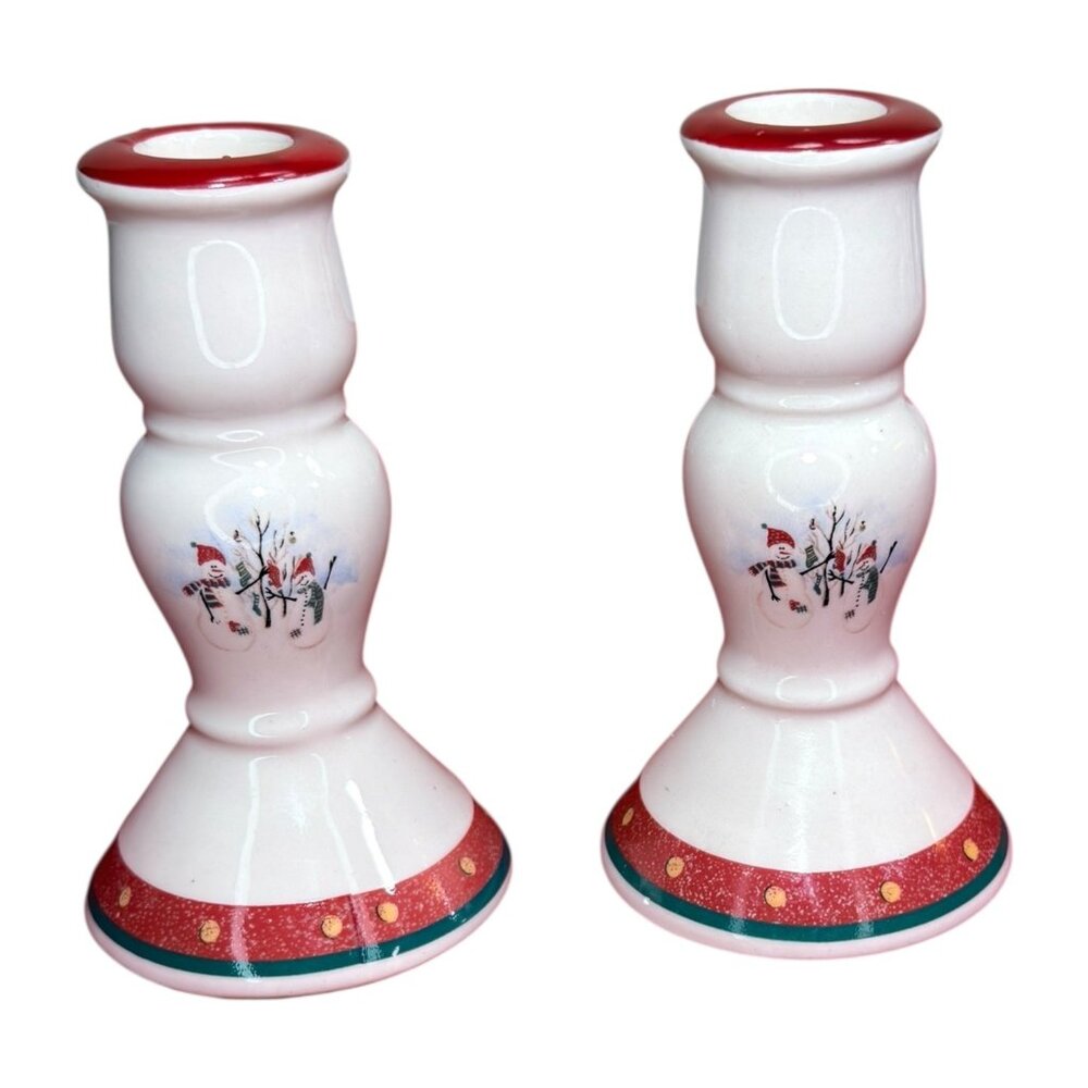 Vintage CIB Royal Seasons Ceramic Christmas Candle Holders With Snowman Design & - Picture 8 of 8